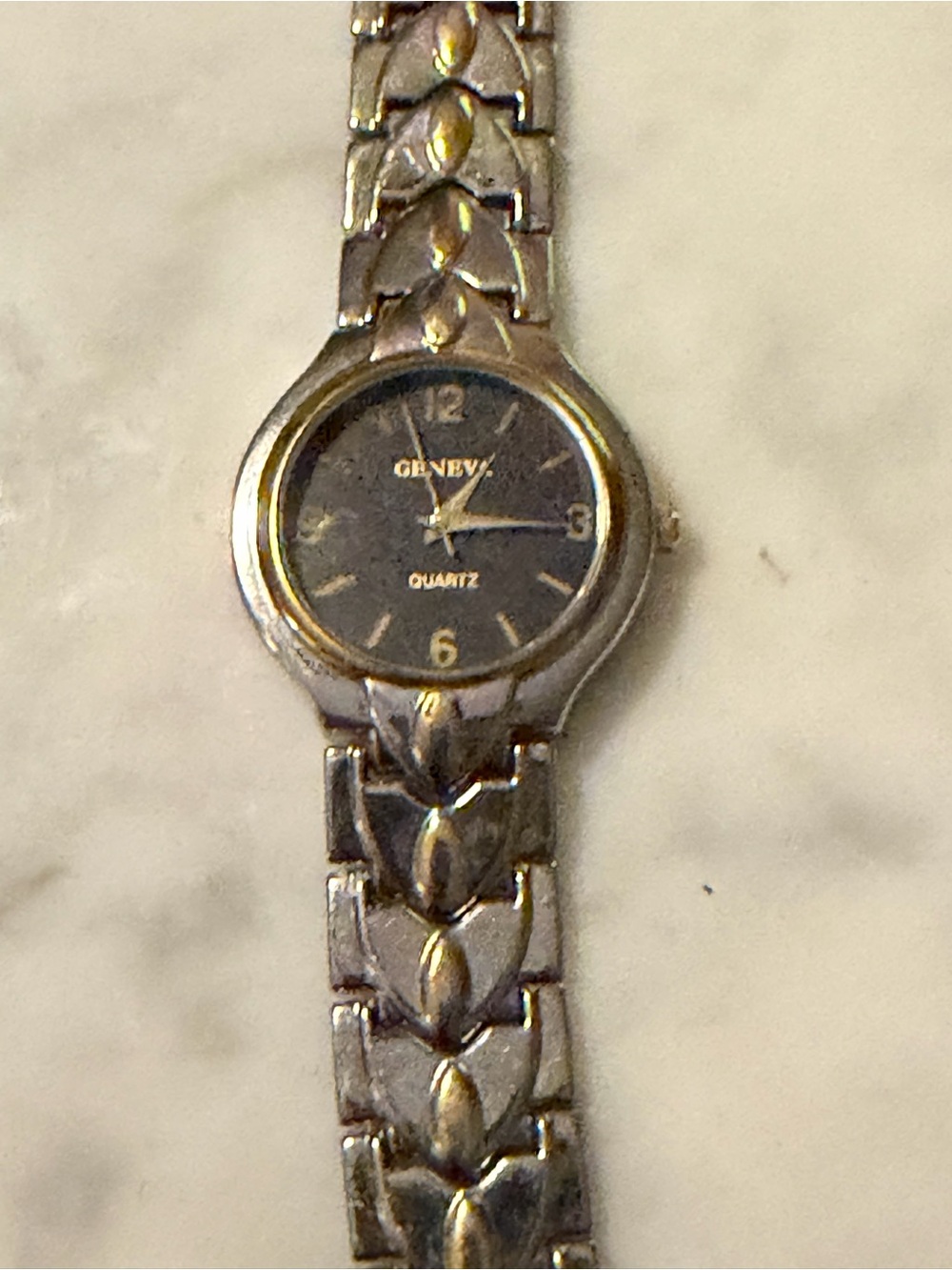 Vintage Geneva Silver-Tone Women's Bracelet Watch with Black Dial